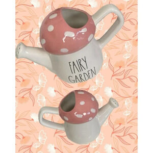 Rae Dunn Small Blush-Cream White Fairy Garden Text Mushroom Top Watering Can